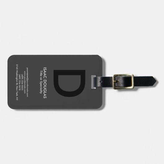 Trendy moderne, graue schwarze, fette Monogramm Gepäckanhänger (Vorderseite horizontal)