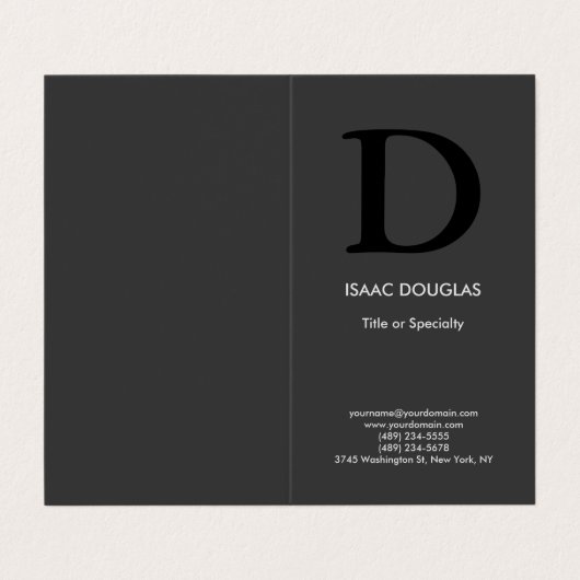 Trendy moderne, graue schwarze, fette Monogramm Visitenkarten (Außenseite Aufgefaltet)