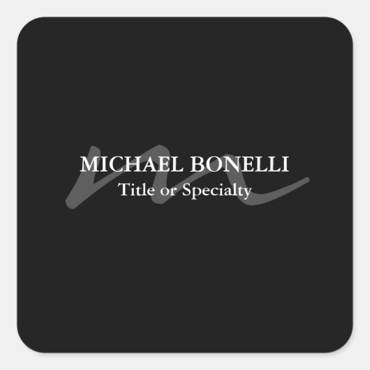 Trendy moderne Monogramm Erstschwarz beruflich Quadratischer Aufkleber (Vorderseite)