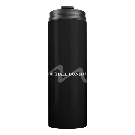 Trendy moderne Monogramm Erstschwarz beruflich Thermosbecher (Vorderseite)