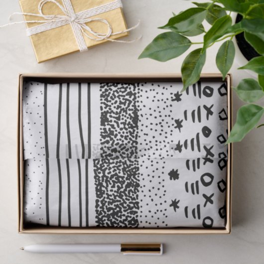 Trendy moderne Schwarz-weiße Hand gezeichnetes Seidenpapier (Geschenk)