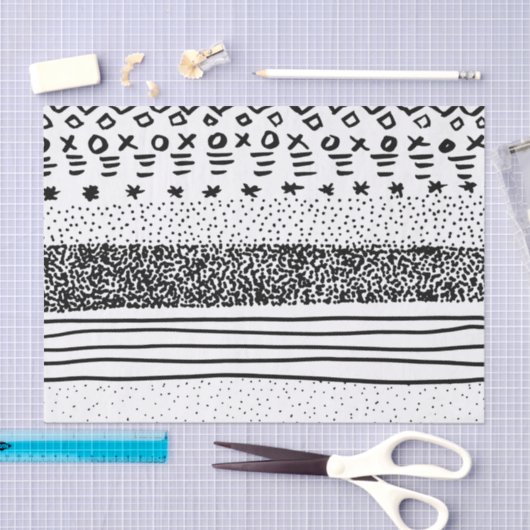 Trendy moderne Schwarz-weiße Hand gezeichnetes Seidenpapier (Handwerk)