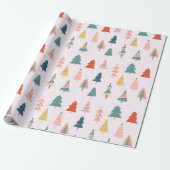 Trendy Moderne Weihnachtsbaummuster auf Rosa Geschenkpapier (Ungerollt)