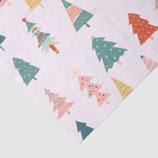 Trendy Moderne Weihnachtsbaummuster auf Rosa Seidenpapier (Detail)