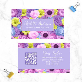 Trendy Moderner Lila botanischer QR-Code Visitenkarte