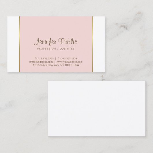 Trendy modernes elegantes rosa Goldweißes glattes Visitenkarte (Vorne/Hinten)