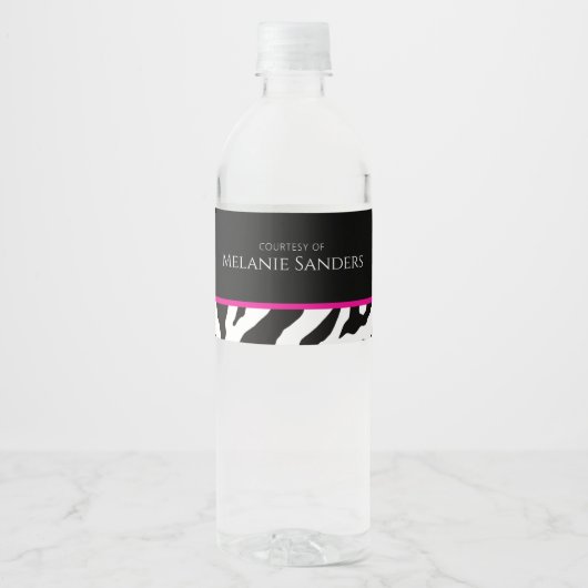 Trendy Modernes Zebra-Flaschenetikett mit QR-Code Wasserflaschenetikett (Vorderseite)