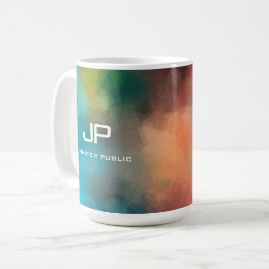 Trendy Mono Gram Rainbow Colors Abstrakt Kaffeetasse (Vorderseite Links)