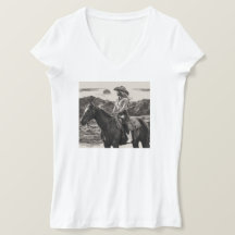 Trendy Monochrome Cowgirl White Slim Fit T