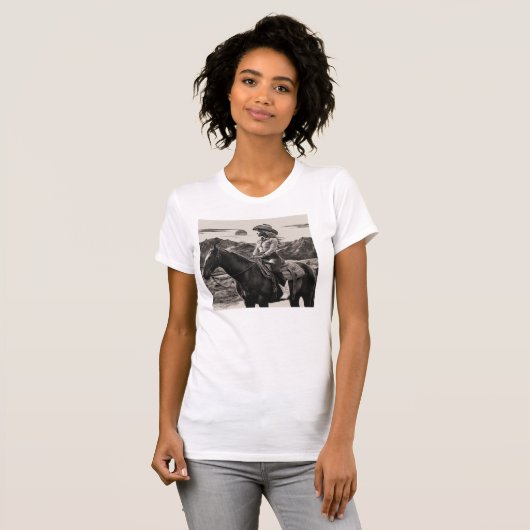 Trendy Monochrome Cowgirl White Slim Fit T T-Shirt (Vorne ganz)