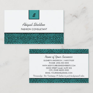 Trendy Monogram Aquamarin und Black Cheetah Print Visitenkarte