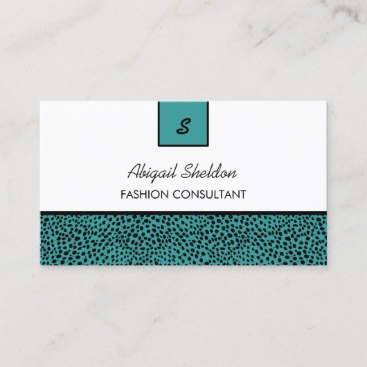 Trendy Monogram Aquamarin und Black Cheetah Print Visitenkarte (Vorderseite)