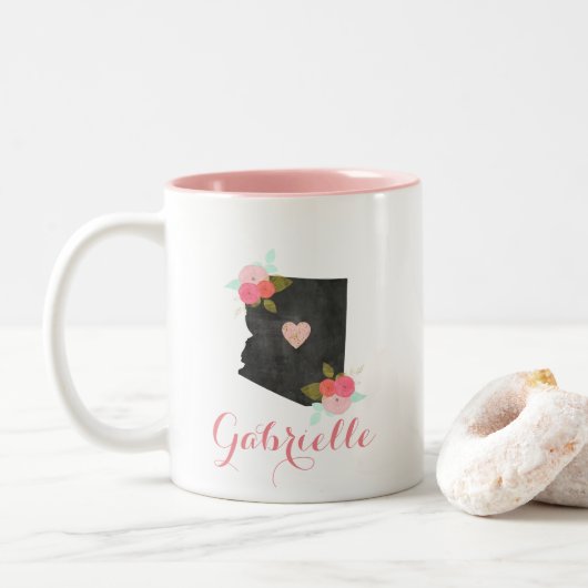 Trendy Monogram Arizona Staat Moveable Heart City Zweifarbige Tasse (Mit Donut)