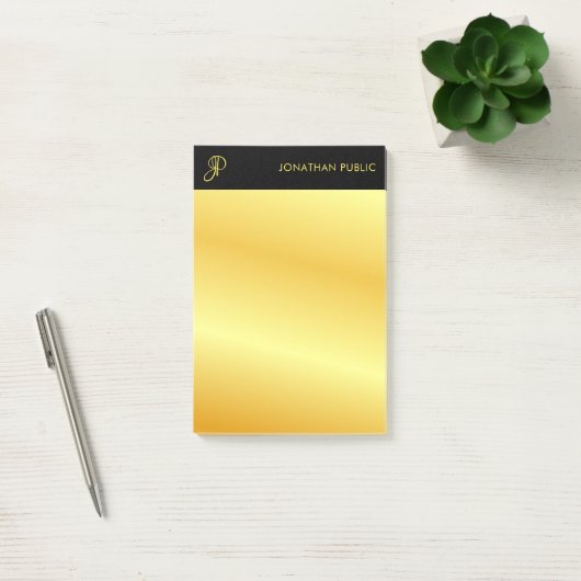 Trendy Monogram Black and Gold Elegant Template Post-it Klebezettel (Büro)