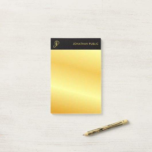 Trendy Monogram Black and Gold Elegant Template Post-it Klebezettel (Auf Schreibtisch)