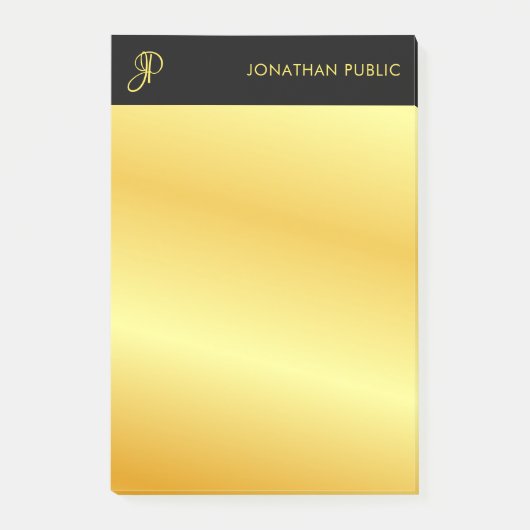 Trendy Monogram Black and Gold Elegant Template Post-it Klebezettel (Vorderseite)