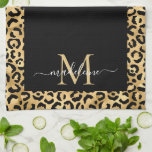 Trendy Monogram Black Gold Animal Print Geschirrtuch<br><div class="desc">Trendy monogramm Schwarz-Gold Tiere Druck Küchentuch. Das Küchentuch kann mit einem Monogramm-Initial und Namen personalisiert werden,  die in einem schönen handgearbeiteten Script-Schriftart erscheinen.</div>