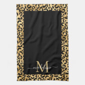 Trendy Monogram Black Gold Animal Print Geschirrtuch (Vertikal)