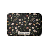 Trendy Monogram Black Watercolor Floral Wildblume Badematte (Vorderseite)