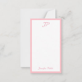 Trendy Monogram Blush Pink Handgeschriebene Vorlag Mitteilungskarte