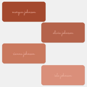 Trendy Monogram Burnt Orange + Blindskriptname Etiketten