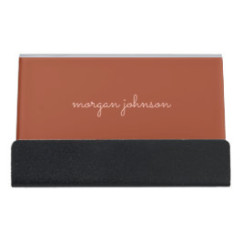 Trendy Monogram | Burnt Orange + Blindskriptname Schreibtisch-Visitenkartenhalter