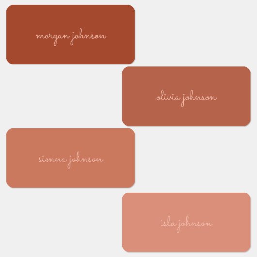 Trendy Monogram | Burnt Orange + Blush Script Name Etiketten (Gruppe)