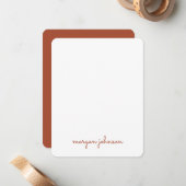 Trendy Monogram | Burnt Orange Script Name Mitteilungskarte (Vorderseite/Rückseite Beispiel)