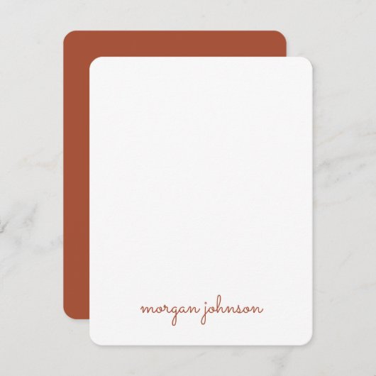 Trendy Monogram | Burnt Orange Script Name Mitteilungskarte (Vorne/Hinten)
