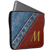 Trendy Monogram Denim and Leather Laptopschutzhülle (Vorne Rechts)
