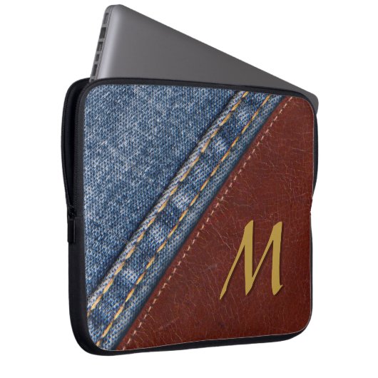 Trendy Monogram Denim and Leather Laptopschutzhülle (Vorne Rechts)