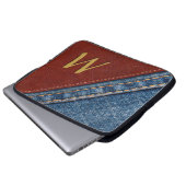 Trendy Monogram Denim and Leather Laptopschutzhülle (Vorne Knopf)