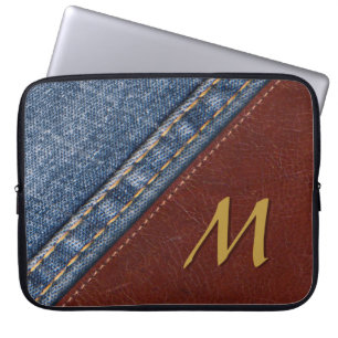Trendy Monogram Denim and Leather Laptopschutzhülle