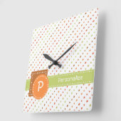 Trendy Monogram Dotted Stripes With Name Quadratische Wanduhr (Winkel)
