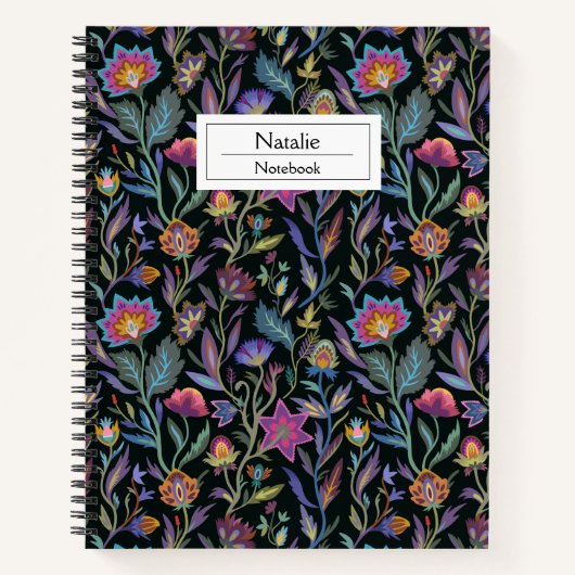 Trendy monogram floral pattern l Black and lila Notizblock (Vorderseite)