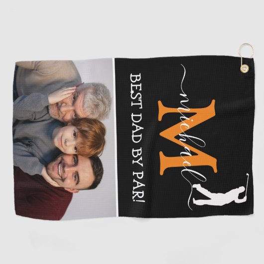 Trendy Monogram & Foto Fathers Day Gift Golf Towe Golfhandtuch (Horizontal)