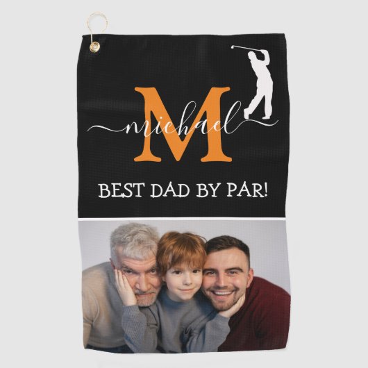 Trendy Monogram & Foto Fathers Day Gift Golf Towe Golfhandtuch (Vorderseite)