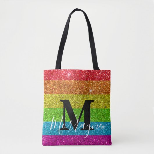 Trendy Monogram Gay Pride LGBTQ Rainbow Glitzer Tasche (Vorderseite)