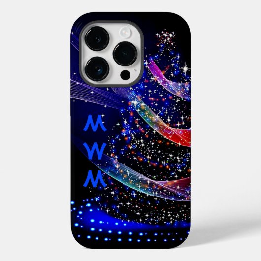 Trendy Monogram Glitzer Christmas Tree Navy Case-Mate iPhone Hülle (Rückseite)