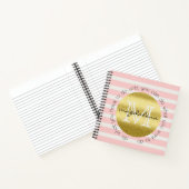 Trendy Monogram Gold Glitzer Blush Pink Stripes Notizbuch (Innenseite)