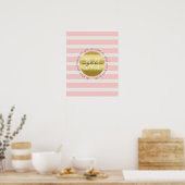 Trendy Monogram Gold Glitzer Blush Pink Stripes Poster (Küche)