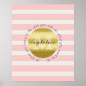 Trendy Monogram Gold Glitzer Blush Pink Stripes Poster (Vorne)