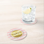 Trendy Monogram Gold Glitzer Blush Pink Stripes Runder Pappuntersetzer (Vor Ort)