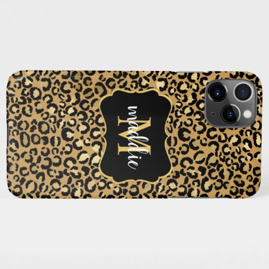 Trendy Monogram Gold Leopard Muster Name iPhone Hülle (Rückseite (Horizontal))