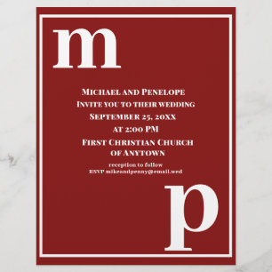 Trendy Monogram-Granat-roter Budget-Hochzeitseinla Flyer