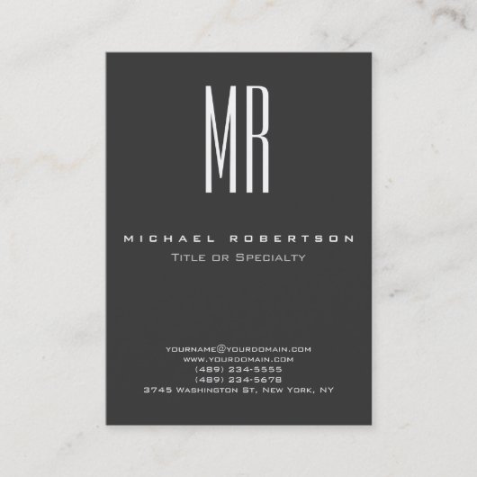 Trendy Monogram Gray Modern Chubby Business Card Visitenkarte (Vorderseite)