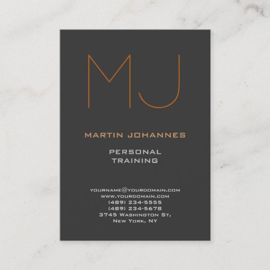 Trendy Monogram Gray Sport Personal Trainer Visitenkarte (Vorderseite)