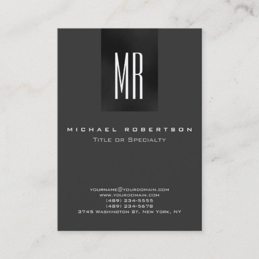 Trendy Monogram Gray White Chubby Business Card Visitenkarte (Vorderseite)