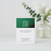 Trendy Monogram Green Strip White Business Card Visitenkarte (Stehend Vorderseite)