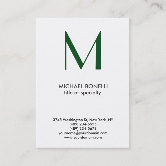 Trendy Monogram Green White Simple Business Card Visitenkarte (Vorderseite)